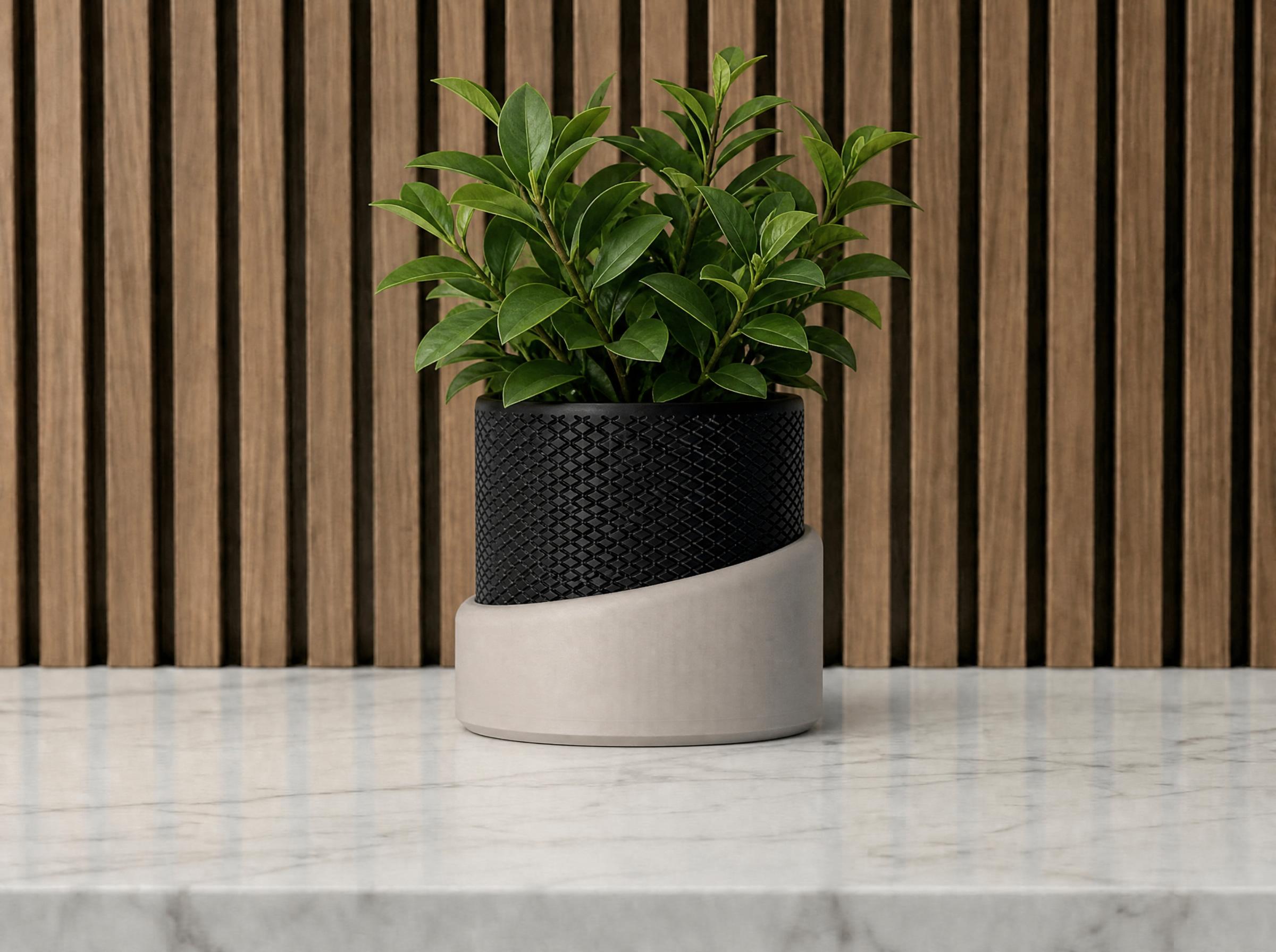 Modern Black Planter, Textured Two Tone Indoor Plant Pot, Minimalist Home Decor, Housewarming Gift Vase